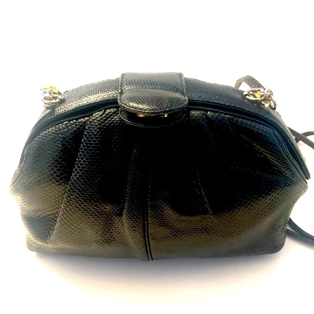 JUDITH LEIBER Vintage Lizard Mini Crossbody Bag and Clutch , Black